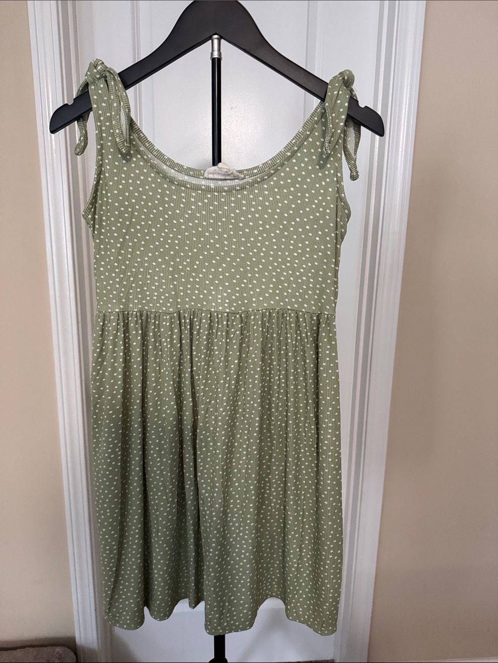 Jessica Simpson Olive Green Polka Dot Tie-Shoulder Casual Dress